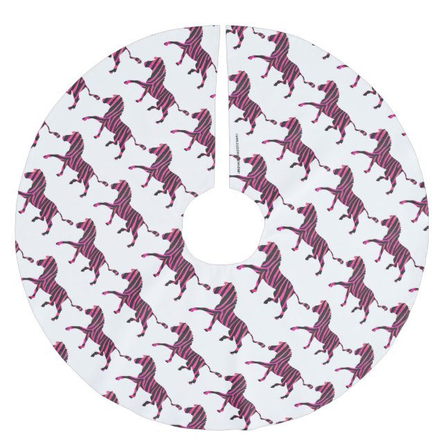 Sebra Silhuett Svart och Hot Pink Tryck Julgransmatta Borstad Polyester (Framsidan)