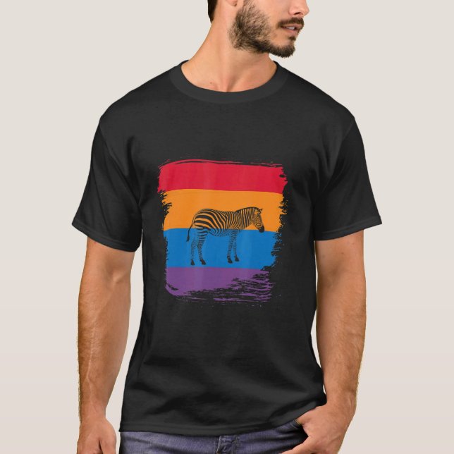 Sebra skugg siluett med färgrik flagg t shirt (Framsida)