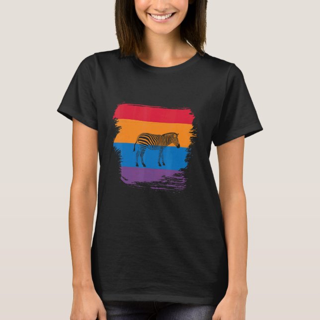 Sebra skugg siluett med färgrik flagg t shirt (Framsida)
