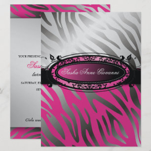 Sebra söta 16 för 311 C'est Luxueux shock rosa Inbjudningar