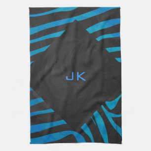 Sebra Svart och Blå med Monogramm Kökshandduk