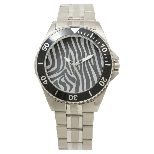 Sebra svart och ljusgrå tryck armbandsur (Framsida)
