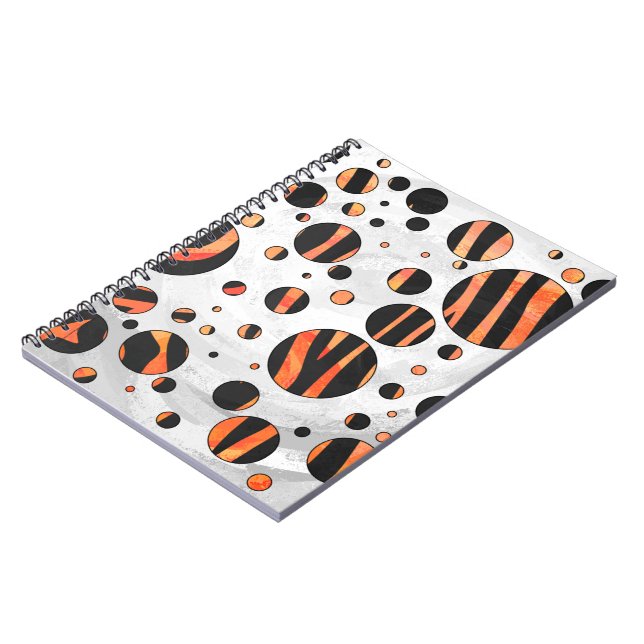 Sebra Svart och Orangea prickar Anteckningsbok Med Spiral (Vänstra Sidan)