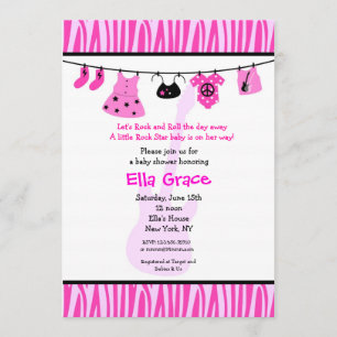 Sebra tryck Rock Star Baby Shower Inbjudningar