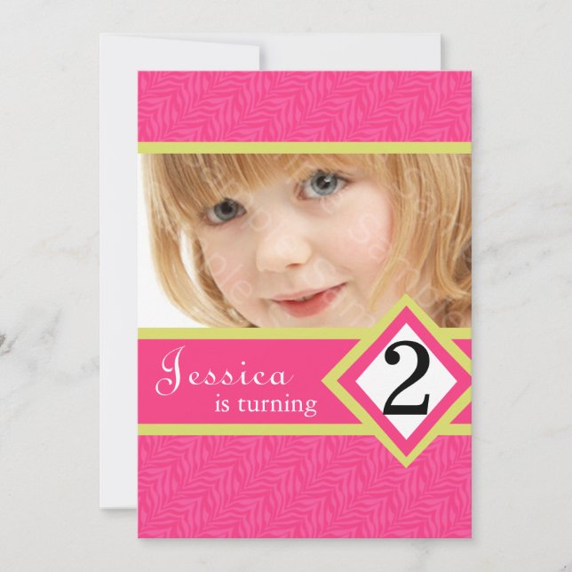 SebraFLICKA för 2 årig födelsedagsfest inbjudan (Framsida)