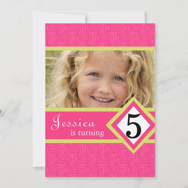 SebraFLICKA för 5 årig födelsedagsfest inbjudan (Framsida)