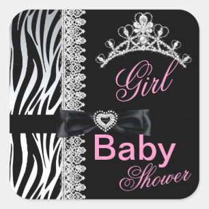 Sebragirl Baby Shower Prinsess Tiara Fyrkantigt Klistermärke