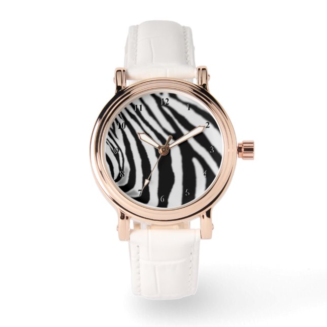 Sebraklocka Svart och Vit Rand Modern Design Armbandsur (Framsida)