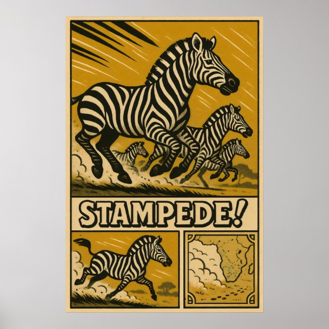Sebrastamp Retro Safari-konst Poster (Framsidan)
