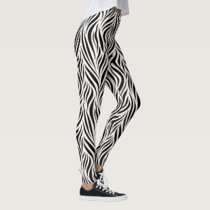 Sebratryck Svart Vitt Djärvt Djurmönster Leggings
