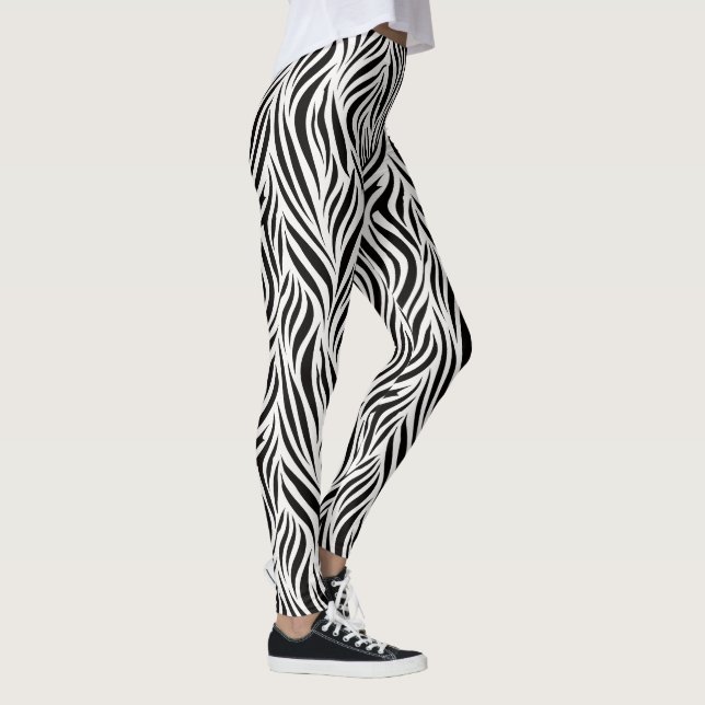 Sebratryck Svart Vitt Djärvt Djurmönster Leggings (Höger)