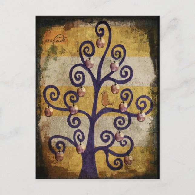 Seclude Bird in a Träd Art Designer Illustration Vykort (Framsida)