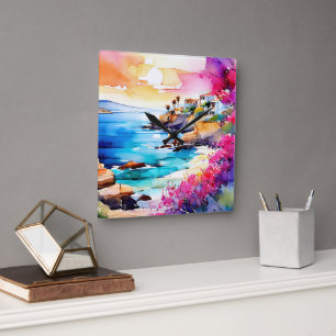 "Secluded Beach" Fyrkantig Klocka