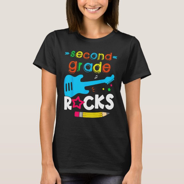 Second 2nd Grade Rocks Teacher Student  Back To Sc T Shirt (Framsida)