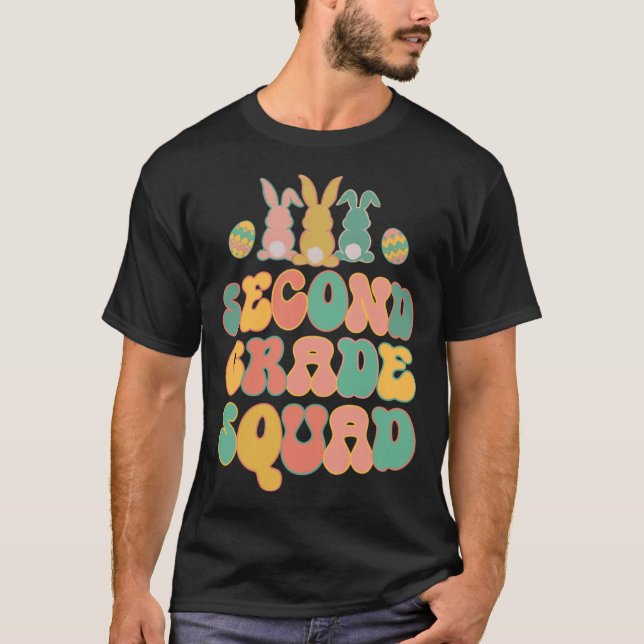 Second Grad Squad Teacher  Retro Groovy Easter Bun T Shirt (Framsida)