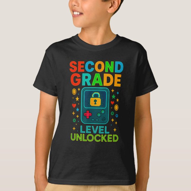 Second Grade Level Unlocked Gamer Ck To School Con T Shirt (Framsida)
