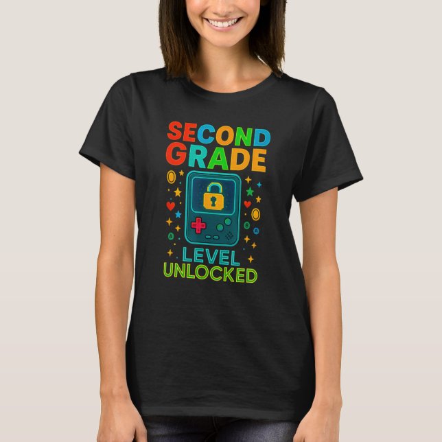 Second Grade Level Upplåst Gamer Ck Till Skolan Co T Shirt (Framsida)