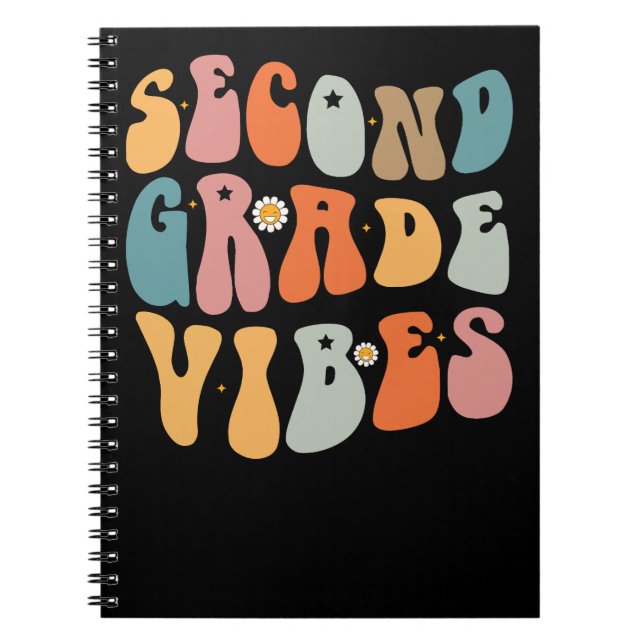 Second Grade Vibes Tillbaka till skolan Groovy Sch Anteckningsbok (Framsidan)
