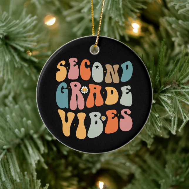 Second Grade Vibes Tillbaka till skolan Groovy Sch Julgransprydnad Keramik (Träd)