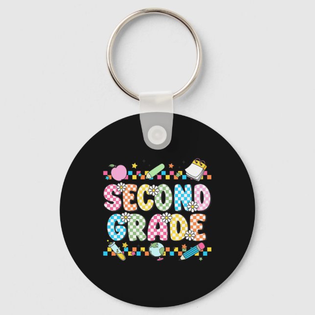 Second Grade Vibes Tröja 2nd Retro Tillbaka Till S Nyckelring (Framsida)