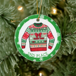 Second Place Ugly Sweater Winner Christmas Julgransprydnad Keramik