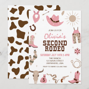 Second Rodeo Rosa Western 2:a födelsedag Inbjudningar