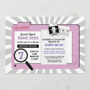 Secret Agent Birthday PinkAssistent Uppdrag Inbjud Inbjudningar