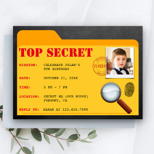 Secret Agent detektiv Spy Födelsedagsfest Inbjudan