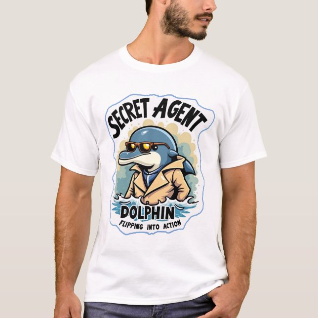 Secret Agent Dolphin in in Sunglasses and Mustache T Shirt (Framsida)