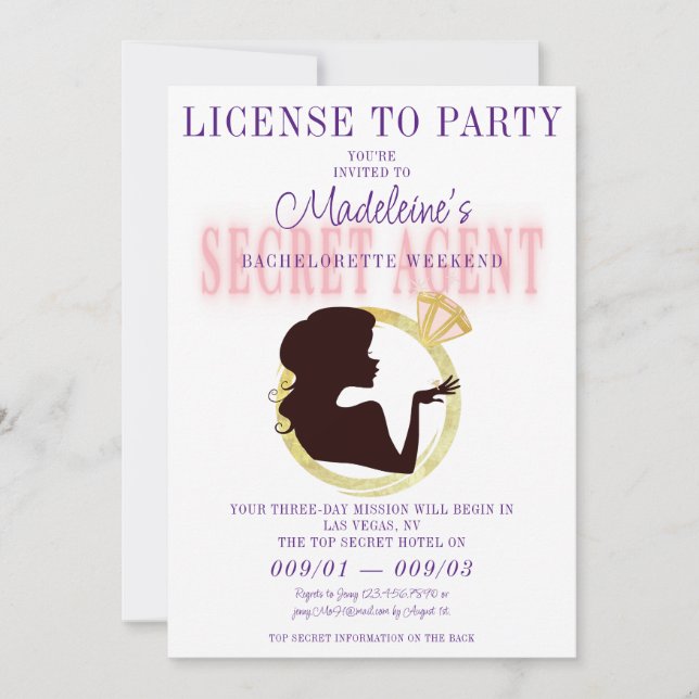 Secret Agent License Party Bachelorette Itinerary Inbjudningar (Framsida)