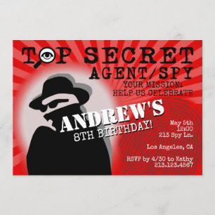 Secret Agent Spy Födelsedagsfest inbjudan