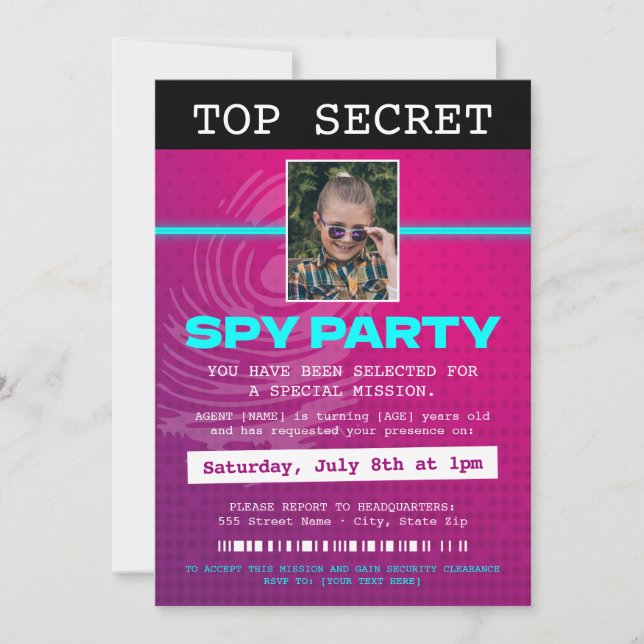 Secret Agent Spy Party Inbjudningar (Framsida)