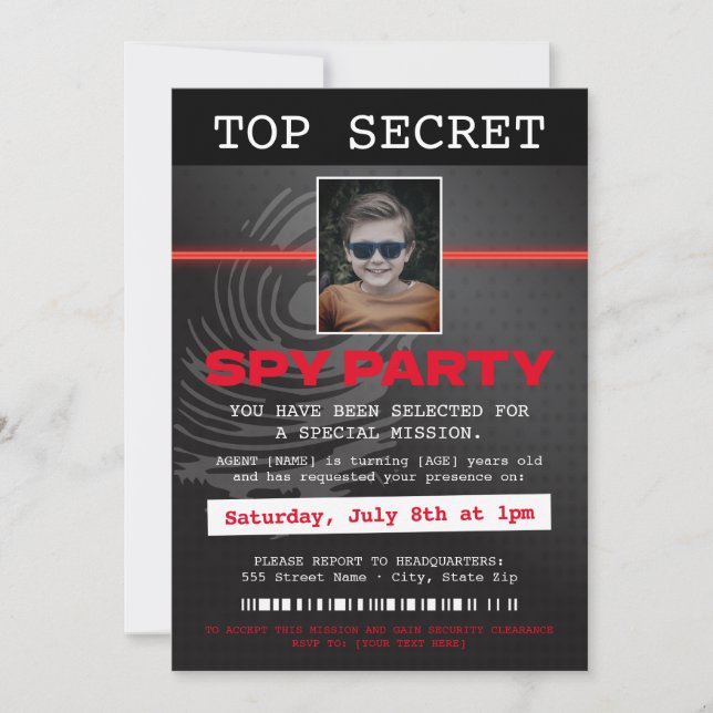 Secret Agent Spy Party Inbjudningar (Framsida)