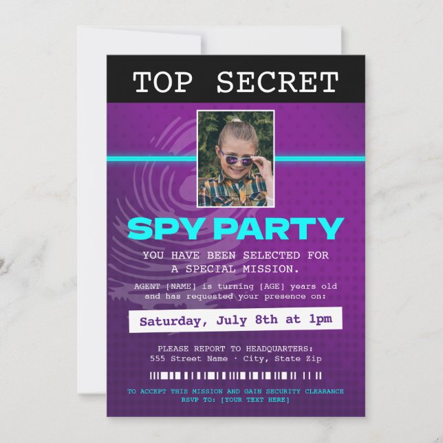 Secret Agent Spy Party Inbjudningar (Framsida)