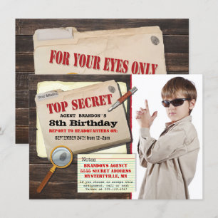 Secret Agent Spy Top Secret Födelsedagsfest Inbjud Inbjudningar