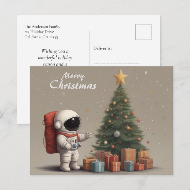 Secret Astronaut Santa Gifts under Julgran Helg Vykort (Fram/baksida)