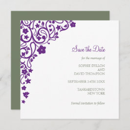 Secret Garden Lila Blommigt Square Bröllop Spara Datumet