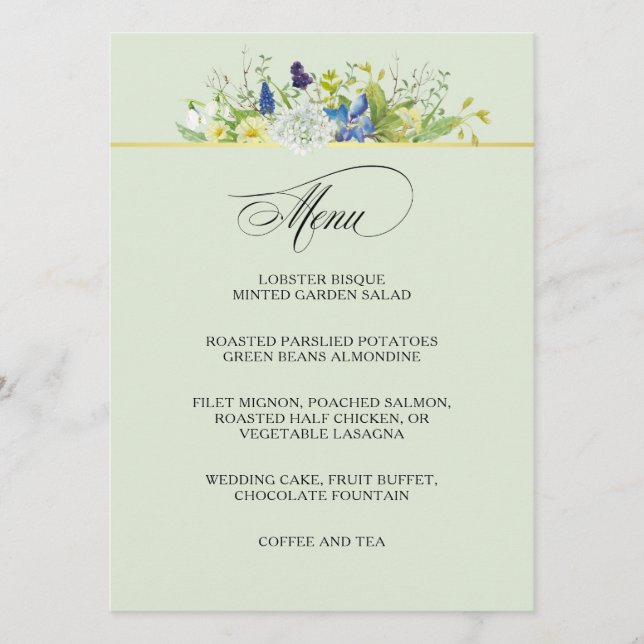 Secret Garden Rustic Wildblommu Menu Meny (Framsida)