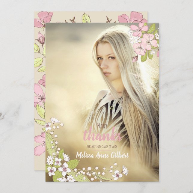 Secret Garden Studenten Tack Photo Inbjudningar (Fram/baksida)
