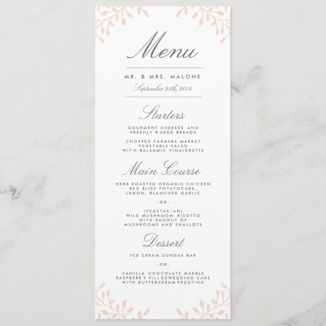 Secret Garden Wedding Dinner Menu -  Meny (Framsida)
