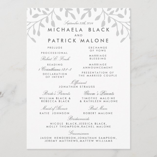 Secret Garden Wedding Programme Program (Framsida)