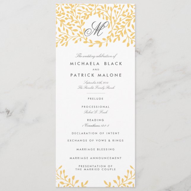 Secret Garden Wedding Programs - Mustard Gult Program (Framsida)