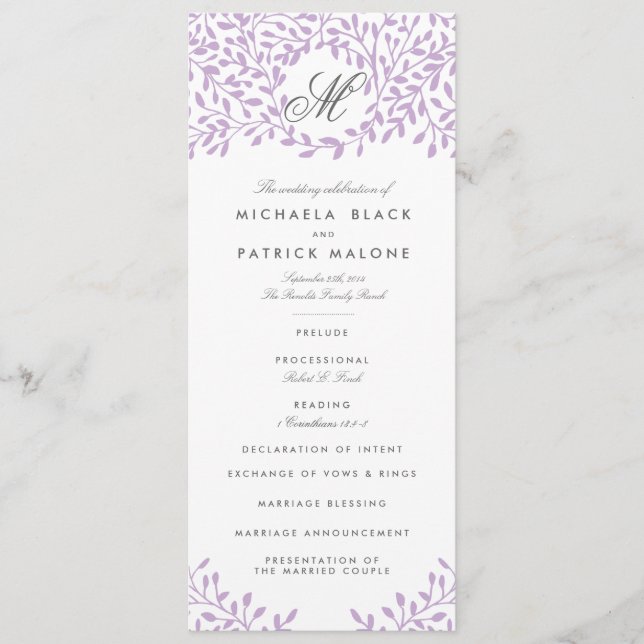 Secret Garden Wedding Programs - Orchid Program (Framsida)