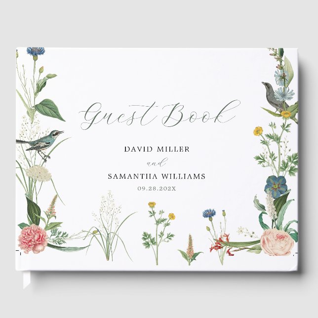 Secret Garden WildblommRam Bröllop Guest Bok (Framsida)