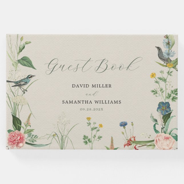 Secret Garden WildblommRam Bröllop Guest Bok (Framsida)
