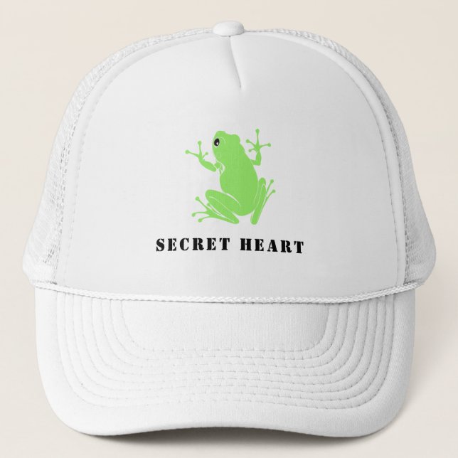 Secret Heart Green Frog Custom Text Trucker  Keps (Framsida)