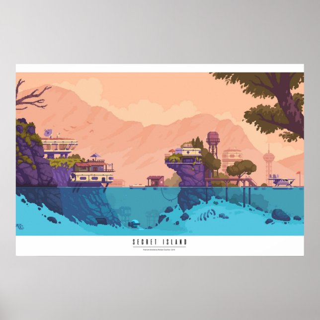 Secret Island Pixel art diorama Poster (Framsidan)
