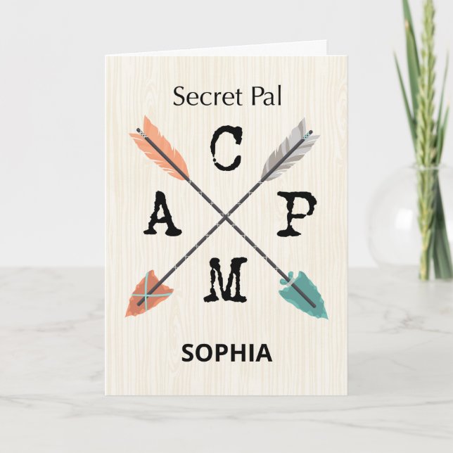 Secret Pal Camp Personalize Namn-pilar Kort (Framsida)