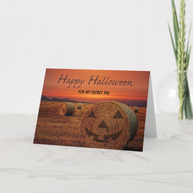 Secret Pal Halloween Bale of Hay Jack o lantern Kort (Framsida)