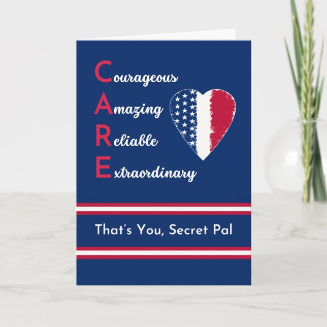 Secret Pal Nurses Day Patriotic CARE and Heart Kort (Framsida)